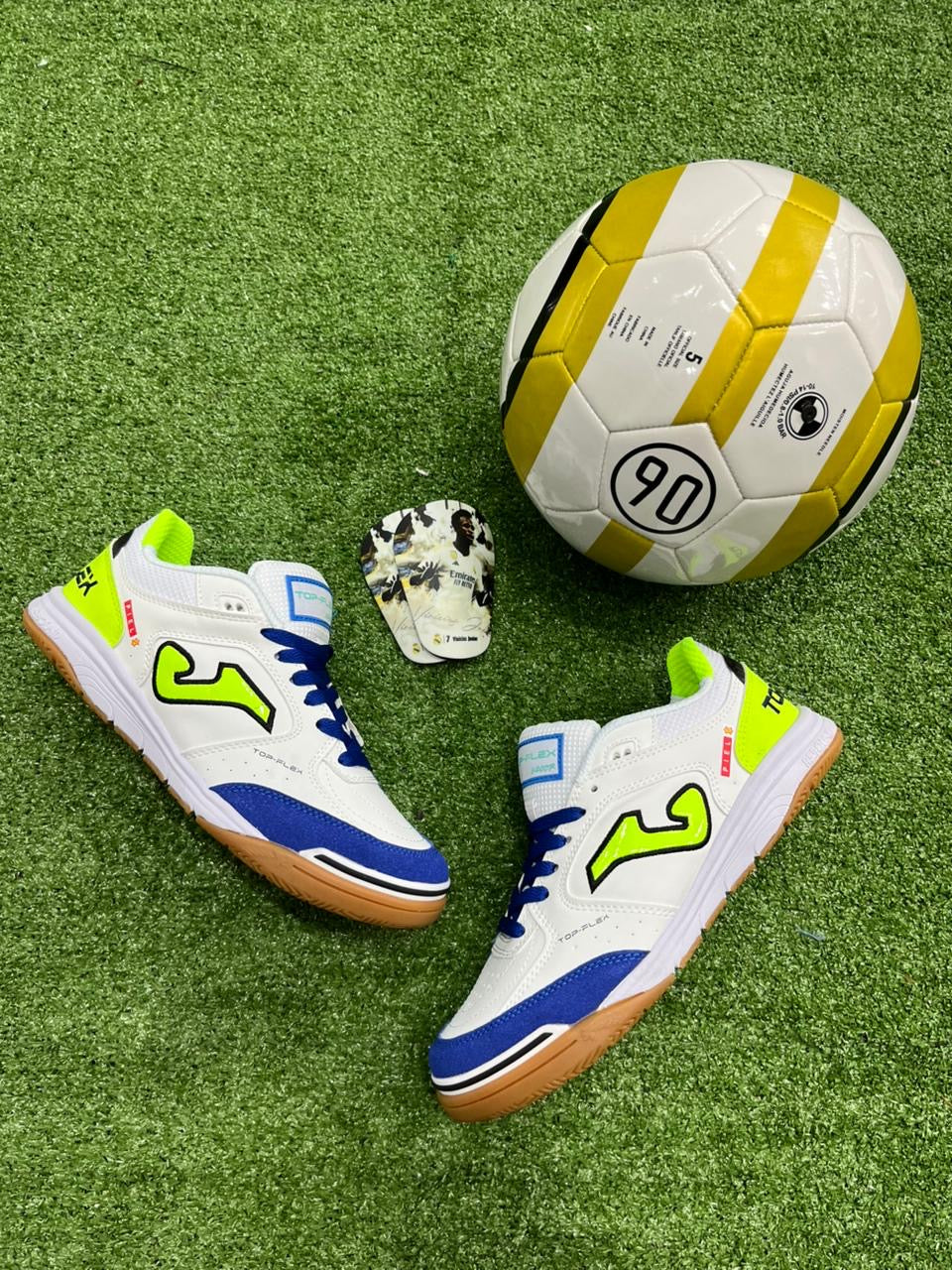Joma Top Flex Futsal — Blanco/Azul/Neón