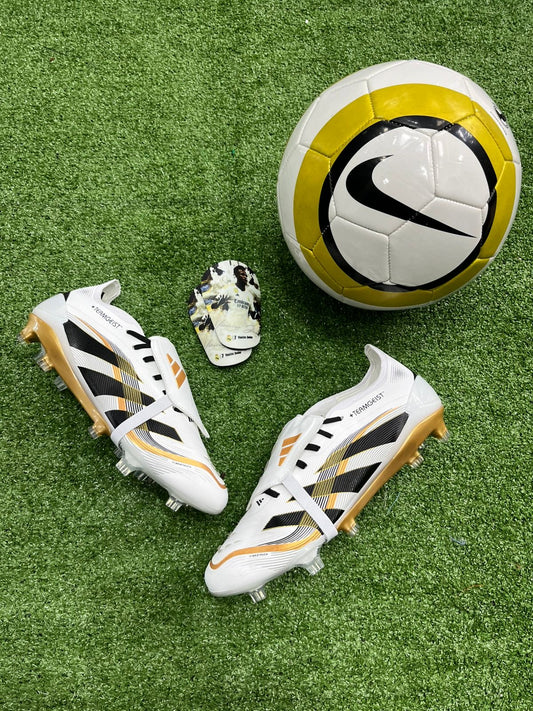 Adidas Predator Accuracy+ FG — Blanco/Negro/Dorado